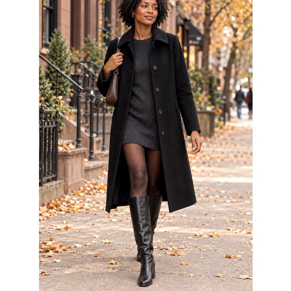 Nordstrom Charles Klein 6P Wool Coat $399 Tailored Long Jacket Vintage 90s Black